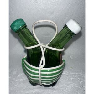 Vintage Mini Wine Bottle Jug Salt and Pepper Shaker Green Glass Made in Italy